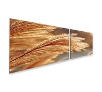 islandburner Stampa su tela con erba di canna alla luce del sole nel dolce vento autunnale sulla riva del lago, 160 x 40 cm, 2 pezzi