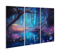 islandburner Stampa su tela con foresta incantata di colori vivaci e meraviglie di fiori, 130 x 80 cm, 3 pezzi
