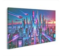 islandburner Stampa su tela con luci al neon e astronavi, 100 x 57 cm