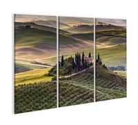 islandburner Stampa su tela con paesaggio toscano, con villa e cipressi nelle galline, 130 x 80 cm, 3 pezzi