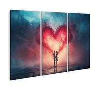 islandburner Stampa su tela con sagoma innamorata davanti al cuore splendente nel cielo serale, tela 130 x 80 cm, 3 pezzi