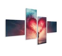 islandburner Stampa su tela con sagoma innamorata davanti al cuore splendente nel cielo serale, tela 150 x 80 cm, 4 pezzi