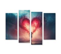 islandburner Stampa su tela con sagoma innamorata davanti al cuore splendente nel cielo serale, tela 130 x 80 cm, 4 pezzi