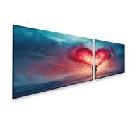 islandburner Stampa su tela con sagoma innamorata davanti al cuore splendente nel cielo serale, tela 160 x 40 cm, 2 pezzi