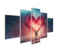 islandburner Stampa su tela con sagoma innamorata davanti al cuore splendente nel cielo serale, tela 170 x 80 cm, 5 pezzi