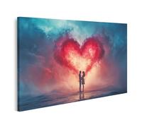 islandburner Stampa su tela con sagoma innamorata davanti al cuore splendente nel cielo serale, tela 80 x 40 cm