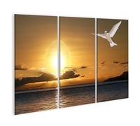 islandburner Stampa su tela con tramonto con uccello sul livello del mare, 130 x 80 cm, 3 pezzi