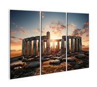 islandburner Stampa su tela con tramonto sopra il monumento in pietra, paesaggio, 130 x 80 cm, 3 pezzi