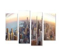 islandburner Stampa su tela con vista urbana al tramonto, cielo grattacieli, luci della città, 130 x 80 cm, 4 pezzi