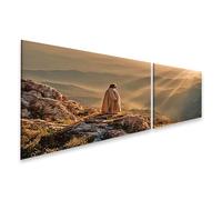 islandburner Stampa su tela da uomo su una montagna in piedi ai raggi del sole, 160 x 40 cm, 2 pezzi