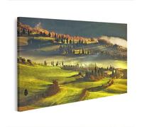 islandburner Stampa su tela toscana mattina nebbiosa terreni agricoli cipressi Italia - tela 80 x 40 cm