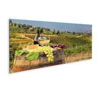 islandburner Stampa su tela Vino bianco con botte sul vigneto in Chianti Toscana Italia, tela 120 x 40 cm, panorama