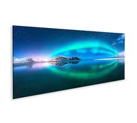 islandburner WTD - Stampa su tela Aurora riflessa nell'acqua dell'aurora settentrionale sulle isole Lofoten Norvegia, 120 x 40 cm, panorama