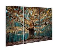 islandburner WTD - Stampa su tela con albero luminoso magico nella fiaba foresta autunnale, 130 x 80 cm, 3 pezzi