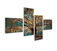 islandburner WTD - Stampa su tela con albero luminoso magico nella fiaba foresta autunnale, 150 x 80 cm, 4 pezzi