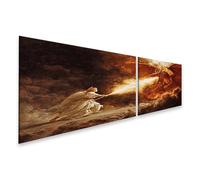 islandburner WTD - Stampa su tela con angeli contro draghi in battaglia delle fiamme, 160 x 40 cm, 2 pezzi