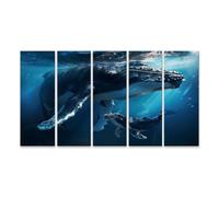 islandburner WTD - Stampa su tela con balene subacquee di mare profondo, miracoli di bellezza, nuoto insieme, tela 160 x 80 cm, 5 pezzi, XXL