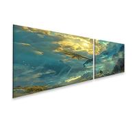 islandburner WTD - Stampa su tela con drago che vola sulle montagne nebbiose, 160 x 40 cm, 2 pezzi