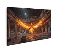 islandburner WTD - Stampa su tela con fenice delle ceneri nella sala della fabbrica abbandonata, fiammeggiante, 100 x 57 cm