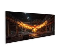 islandburner WTD - Stampa su tela con fenice delle ceneri nella sala della fabbrica abbandonata fiammeggiante, 120 x 40 cm, panorama