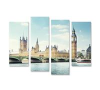 islandburner WTD - Stampa su tela con immagine sulla riva di Westminster Bruecke e grande torre di Londra, 130 x 80 cm, 4 pezzi