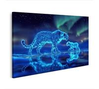 islandburner WTD - Stampa su tela con leopardo delle nevi luminosi sotto le luci del nord, 100 x 57 cm