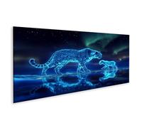 islandburner WTD - Stampa su tela con leopardo delle nevi luminosi sotto le luci del nord, 120 x 40 cm, panorama