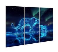 islandburner WTD - Stampa su tela con leopardo delle nevi luminosi sotto le luci del nord, 130 x 80 cm, 3 pezzi