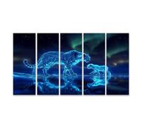 islandburner WTD - Stampa su tela con leopardo delle nevi luminosi sotto le luci del nord, 160 x 80 cm, 5 pezzi XXL