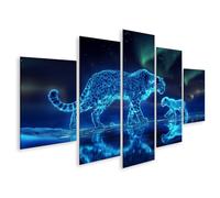 islandburner WTD - Stampa su tela con leopardo delle nevi luminosi sotto le luci del nord, 170 x 80 cm, 5 pezzi
