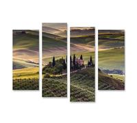 islandburner WTD - Stampa su tela con paesaggio toscano, con villa e cipressi nelle galline, 130 x 80 cm, 4 pezzi