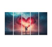 islandburner WTD - Stampa su tela con sagoma innamorata davanti al cuore luminoso nel cielo serale, 160 x 80 cm, 5 pezzi, XXL