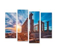 islandburner WTD - Stampa su tela con tempio tramonto mare rovine archeologia cielo nuvole, 130 x 80 cm, 4 pezzi