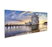 islandburner WTD - Stampa su tela con torre al tramonto al mare, architettura e natura, 120 x 40 cm, panorama