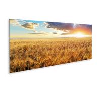 islandburner WTD - Stampa su tela con tramonto su un campo di grano alla luce della sera d'estate, 120 x 40 cm, panorama