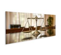 islandburner WTD - Stampa su tela, motivo: Bilancia della giustizia in ufficio, su un tavolo, 120 x 40 cm, panorama