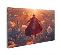 islandburner WTD - Stampa su tela, motivo: eroe che vola sopra la città nel cielo del tramonto, 100 x 57 cm