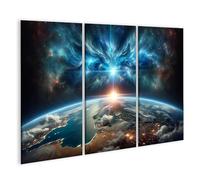 islandburner WTD - Stampa su tela, motivo: meraviglie dell'universo sopra la terra all'alba, 130 x 80 cm, 3 pezzi