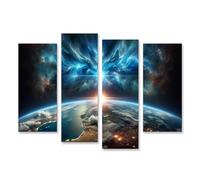 islandburner WTD - Stampa su tela, motivo: meraviglie dell'universo sopra la terra all'alba, 130 x 80 cm, 4 pezzi