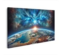 islandburner WTD - Stampa su tela, motivo: meraviglie dell'universo sopra la terra all'alba, 80 x 40 cm