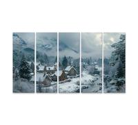 islandburner WTD - Stampa su tela, motivo: paesaggio invernale con case innevate in un villaggio scozzese, 160 x 80 cm, 5 pezzi, XXL