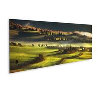 islandburner WTD - Stampa su tela Toscana con mattina nebbiosa e cipressi italiani, 120 x 40 cm, panorama