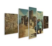 islandburner WTD - Stampa su tela Vespa prima della rovina sul sentiero del marciapiede nel paesaggio estivo, 170 x 80 cm, 5 pezzi