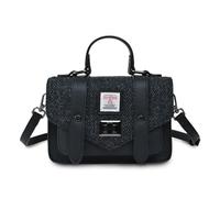 Islander Harris Tweed Mini Satchel, Borsa a Mano da Donna, Flap e Pelle Microfibra, Nero Herringbone, nero