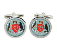 Isle Di Man Cappotto Of Arms Gemelli Rotondi IN Scatola