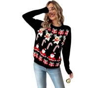 Isle - Maglione natalizio nero lavorato a maglia con motivi classici dell'isola, per le festività natalizie, per lavoro, Nero , L