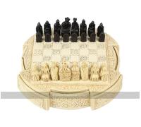 Isle Of Lewis Chess Set - Compact 9 inch Resin Chess Cabinet and Chessmen - Cream