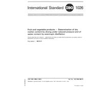 ISO 1026:1982, Fruit and vegetable products -- Determination of dry matter content by drying under reduced pressure and of water content by azeotropic distillation
