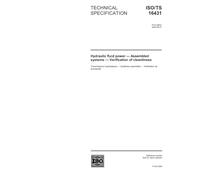 ISO/TS 16431:2002, Hydraulic fluid power - Assembled systems - Verification of cleanliness