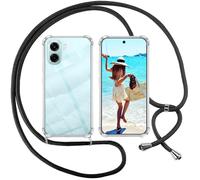 ISOI Cover con Cordino per Oppo A6 / A6x / A6k 4G / 5G, Custodia Trasparente con Collana Tracolla Laccio Collo Ultra Sottile Morbido TPU Silicone Antiurto AntiGraffio Case, Nero
